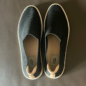 Black and cream Ugg slip-ons